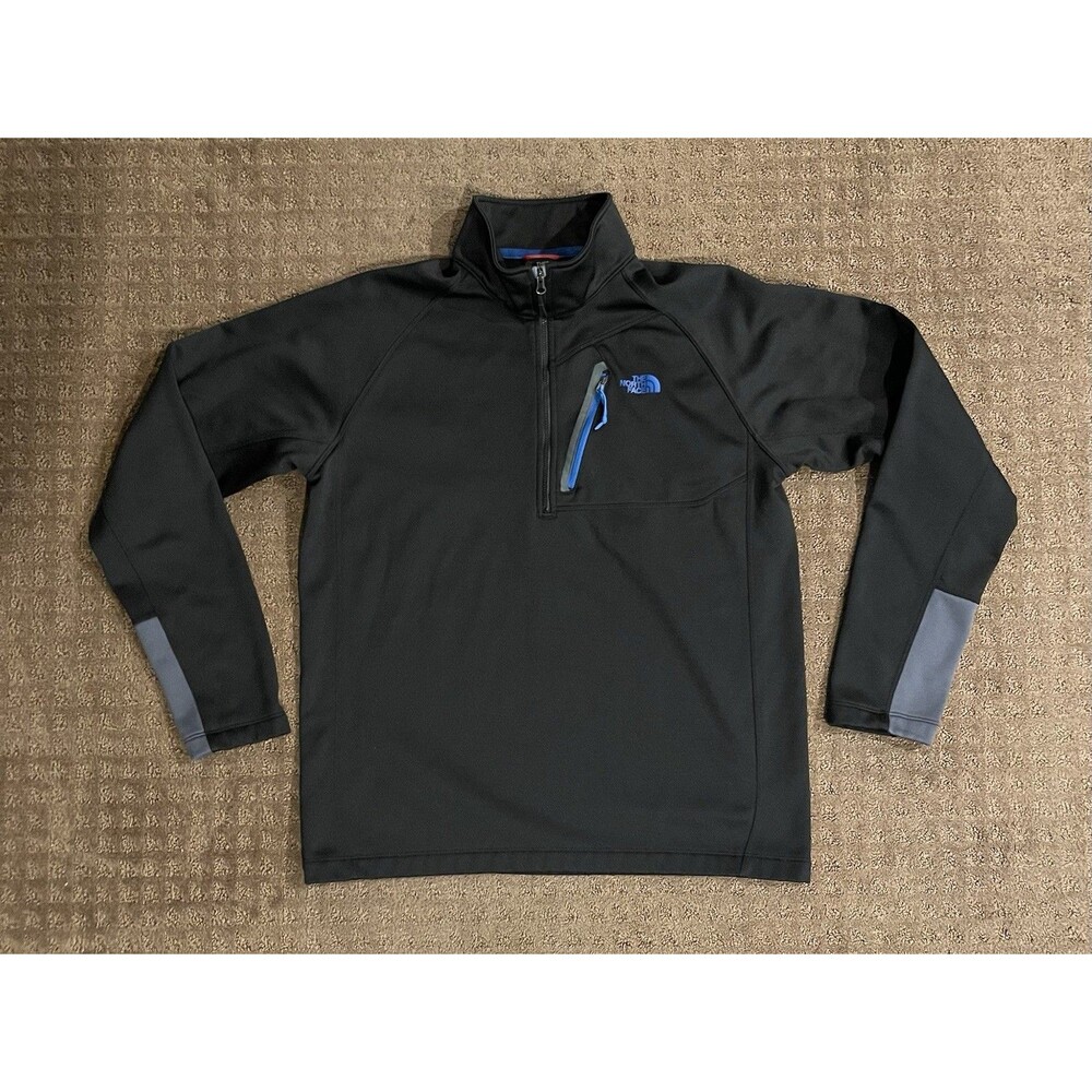 The North Face Sweater Mens Large Black 1/4 Zip Pullover Zip Pocket Hiking
